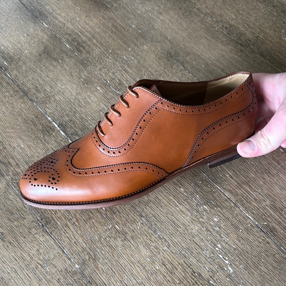 Ralph Lauren Collection Brown Leather Flats with Brogue Detailing